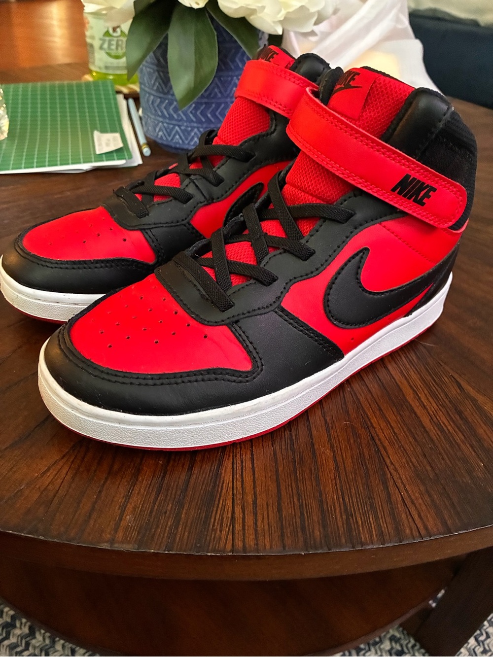 Nike Kids High-Top Sneakers in Red and Black